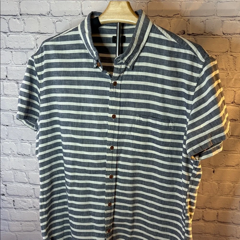 J.CREW Striped Men's Pocket Button Down - Blue and White XL